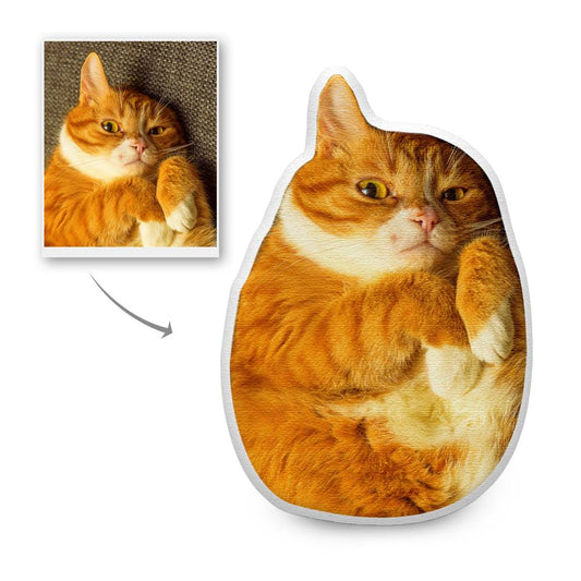 Custom Cat Face Shaped Pillow - Personalized 3D Photo Portrait Pillow Gift for Pet Lovers - Unique Memento