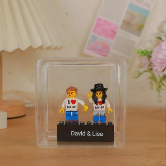 MiniFig Mates - Custom Couple Minifig Set with Personalized Engraved Base and Display Box, Perfect Valentine's Day Gift for Lovers - Unique Memento