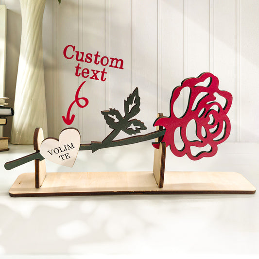 Eternal Bloom - Personalized Wooden Rose Decor with Custom Text for Romantic Gifts and Special Occasions - Unique Memento