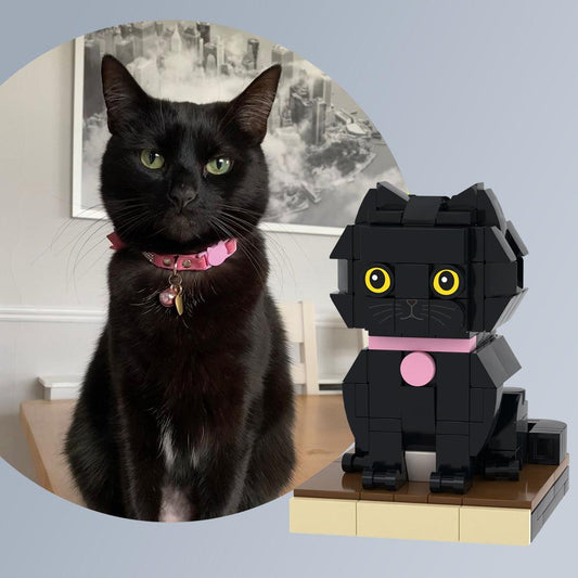 Pawsome Pixel Pals - Custom Black Cat Brick Figures, Fully Customizable with Your Cat's Photo, Small Particle Block Design - Unique Memento