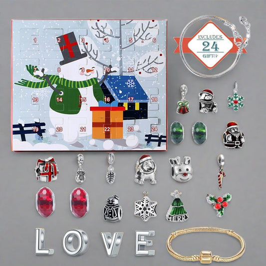 Charming Christmas Countdown - 24 Day DIY Charm Bracelet Advent Calendar Blind Box Gift Set - Unique Memento
