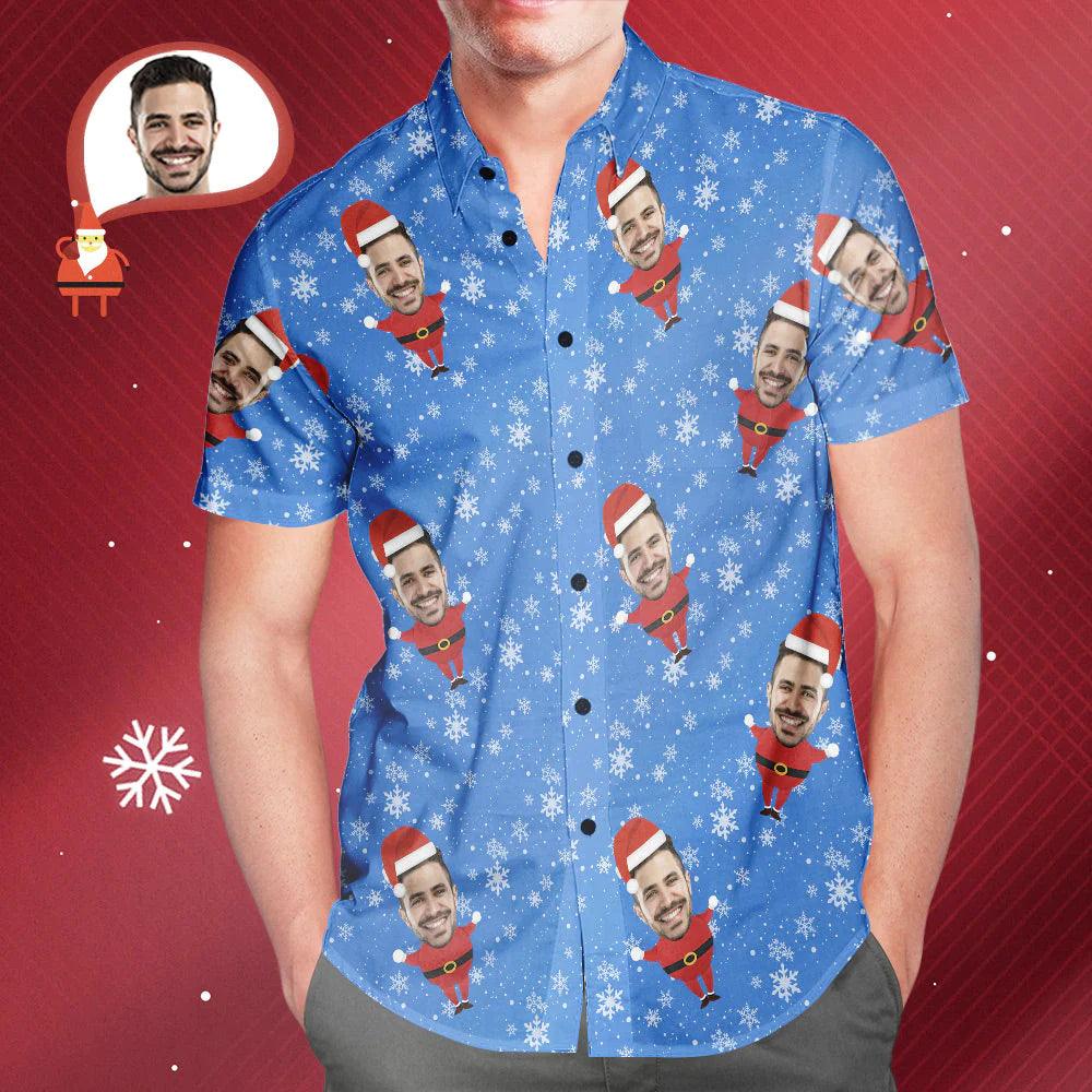 Custom Face Christmas Santa Hawaiian Shirt - Personalized All Over Print Aloha Beach Shirt Gift for Men - Unique Memento