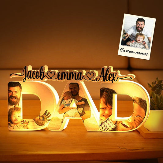 Treasured Memories: Personalized Father's Day Acrylic Night Lamp - Custom Family Photo with Dad's Name - Unique Memento