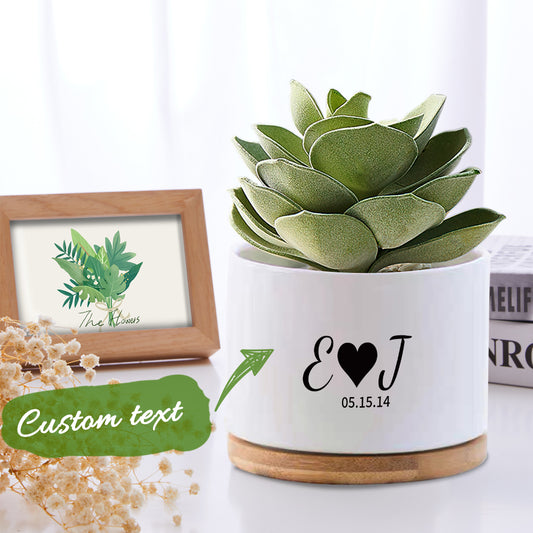 Succulent Serenity - Personalized Ceramic Succulent Planter Pot with Bamboo Tray, Perfect Gift for Plant Lovers - Unique Memento