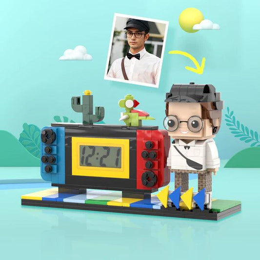 Brick Buddies Clock - Personalized Custom Handheld Game Console Figures Clock Gift Idea for Him - Unique Memento