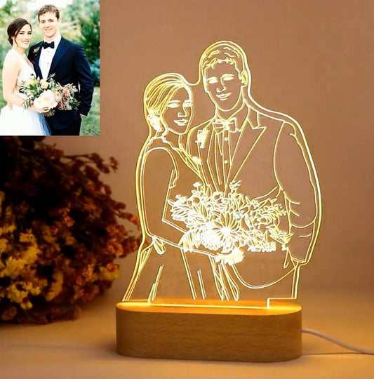 Heartfelt Glow: Custom 3D Acrylic Lamp with Personalized Wooden Base - Any Shape Night Light - Unique Memento