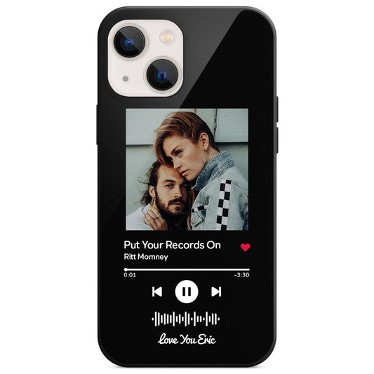 Harmony Shield: Personalized Scannable Music Code & Picture Glass iPhone Case - Unique Memento