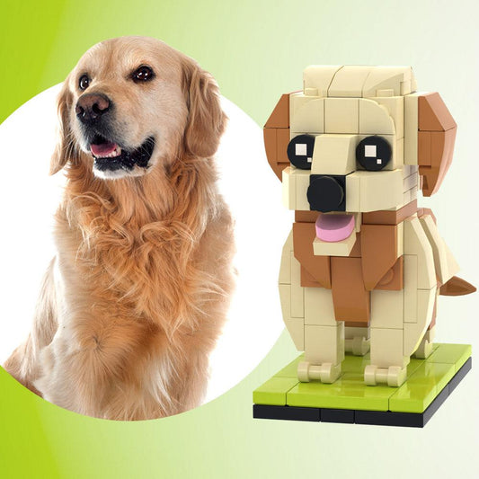 BrickPup - Customizable LEGO-Style Golden Retriever Dog Figurine Kit, Personalized with Your Pet's Photo - Unique Memento