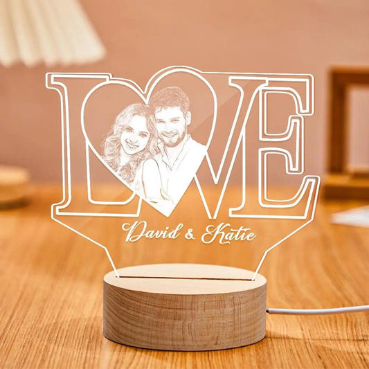 Engraved Affections: Customizable LOVE 3D Acrylic Night Light - Personalized Text & Photo Illumination - Unique Memento