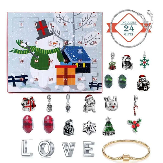 Charming Christmas Countdown - 24-Day Charm Bracelet DIY Jewelry Advent Calendar Gift Box with Unique Holiday-Themed Charms - Unique Memento