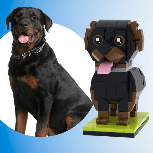 BrickMeister Rottweiler - Custom LEGO-Style Dog Figurine Tailored to Your Beloved Pet's Unique Look - Unique Memento