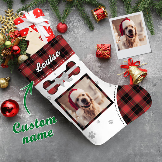 Pawsome Personalized Pet Stocking - Customizable Christmas Stocking with Photo and Text for Dogs and Cats - Unique Memento