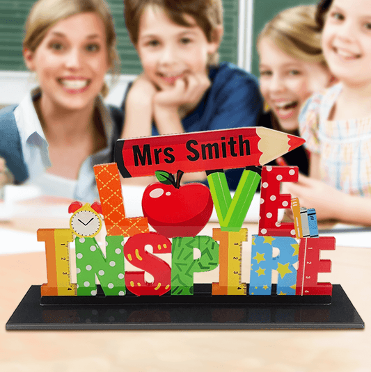 TeachersTouch Personalized Acrylic Desk Decor - Unique Love Inspire Teacher Name Sign for Classroom Gift - Unique Memento