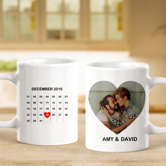 Personalized Anniversary Mug - Custom Photo Calendar Coffee Cup for Couples, Birthdays & Special Occasions - Unique Memento