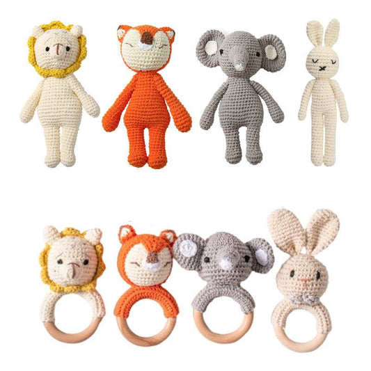Cozy Critter Rattles - Adorable Handcrafted Knitted Animal Baby Toys with Wooden Rattle for Enhanced Sensory Development and Comfort - Unique Memento