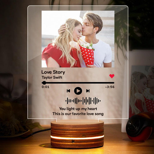 Melodic Illuminations: Personalized Music Glass Plaque with 7-Color Night Light - Custom Photo & Spotify Code - Unique Memento