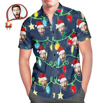 Festive Faces - Men's Custom Printed Christmas Lights Hawaiian Shirt for Holiday Gift-Giving - Unique Memento