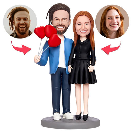 Lovable Duo - Personalized Valentine's Couple Bobblehead with Custom Engraved Message - Unique Memento