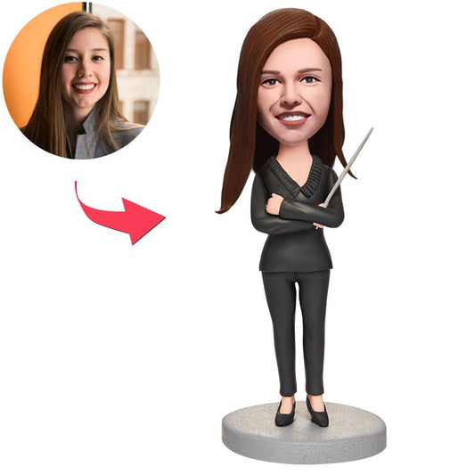 Custom Female Teacher Bobblehead - Personalized Lecturing Figurine with Engraved Text - Unique Memento