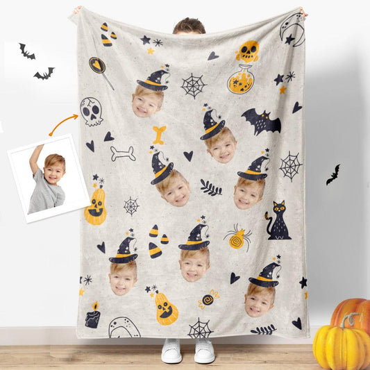 Snuggle Scare - Personalized Halloween Face Blanket for Cozy Spooky Decor - Unique Memento