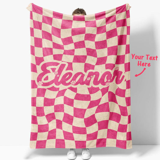 Snuggle Bliss - Personalized Twisted Pink Squares Blanket, Perfect Valentine's Day Gift for Her - Unique Memento
