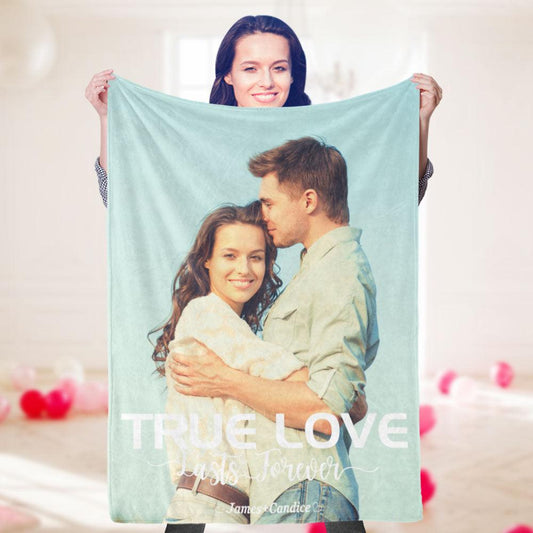 SnuggleArt - Personalized Photo Blanket Gift for Valentine's Day, Custom Portrait and Text on Cozy Fleece Throw - Unique Memento
