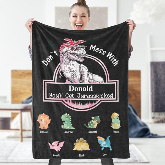 Mamasaurus Snuggle Blanket - Personalized Dinosaur-Themed Throw Blanket for Mother's Day, Christmas, or Any Occasion - Unique Memento
