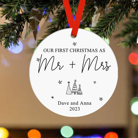 First Christmas Keepsake - Personalized Mr and Mrs Ornament 2023, Unique Newlywed Gift Idea - Unique Memento