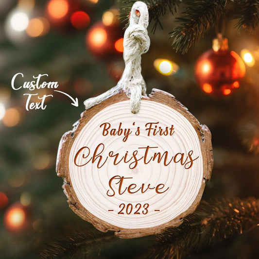 Personalized Baby's First Christmas Ornament - Custom Name Wooden Tree Decor for Unique Holiday Style - Unique Memento