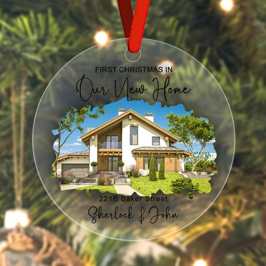 Home Sweet New Home: Custom Photo Watercolor Ornament - Personalized Housewarming & Realtor Gift - Unique Memento