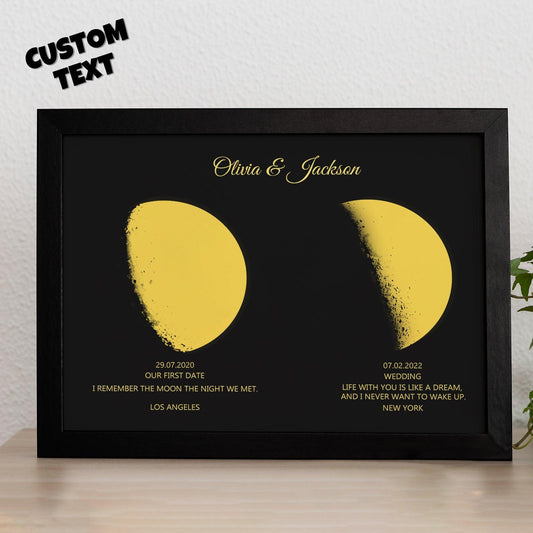 Lunar Legacy - Personalized Moon Phase and Names Wooden Frame with Custom Text and Gold Moon for Mother's Day Gift - Unique Memento