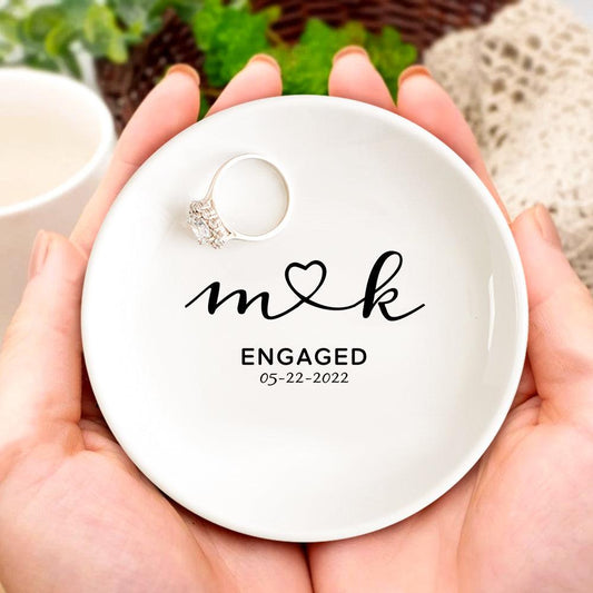Forever Love Ring Dish - Personalized Engagement Wedding Ceramic Jewelry Holder Bridesmaid Gift - Unique Memento
