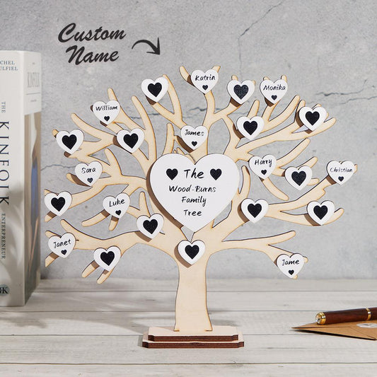 Personalized Family Keepsake - Custom Name Engraved Wooden Family Tree Desk Decor for Home & Office - Unique Memento