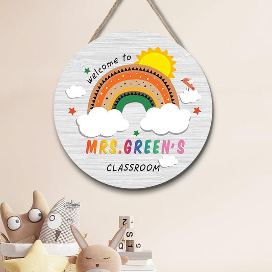 Rainbow Welcome - Personalized Teacher Door Sign Gift for Classroom Decor - Unique Memento