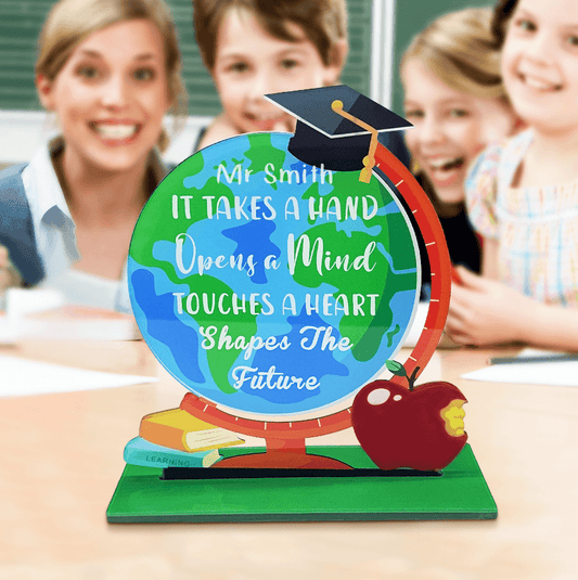 TeachGlobe - Custom Acrylic Globe Table Sign for Teacher Appreciation Gift, Personalized Classroom Desk Decoration - Unique Memento