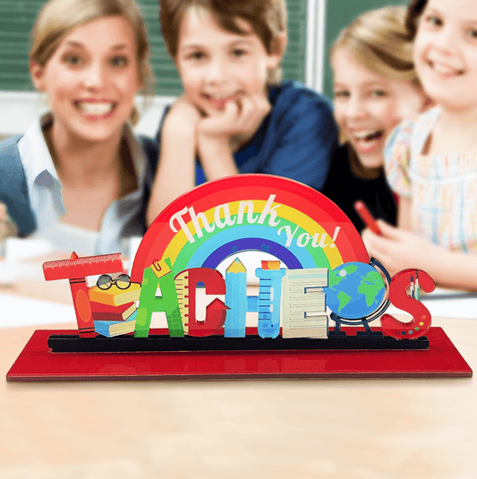 Rainbow Delight - Personalized Acrylic Teacher Appreciation Table Sign for Classroom Decor - Unique Memento