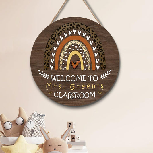 Rainbow Classroom Welcome - Personalized Teacher Name Sign Back to School Gift Decor - Unique Memento