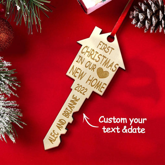 New Beginnings: Personalized Wooden Key Ornament for First Home Christmas - Cherished Family Gift - Unique Memento