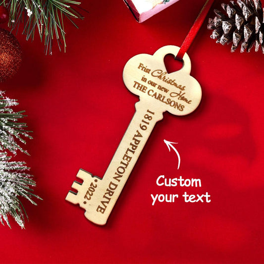 Home Key Charm: Personalized New Home Wooden Christmas Ornament - Perfect Housewarming Gift - Unique Memento