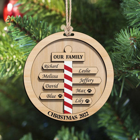Familyscape Ornament - Personalized Wooden Christmas Ornament with Custom Family Member Names, Perfect Holiday Gift Idea - Unique Memento