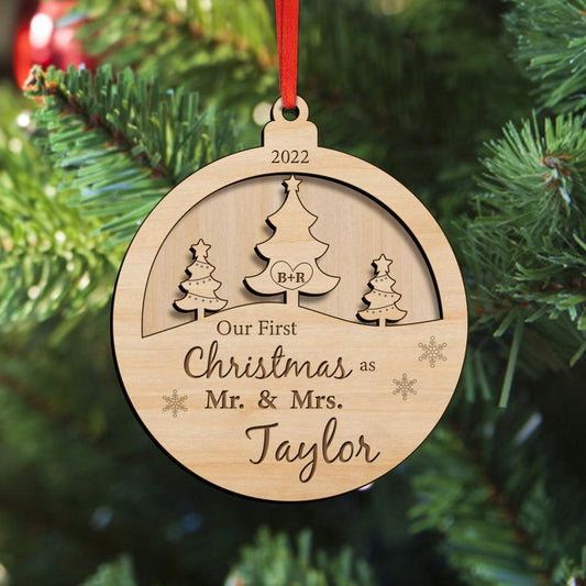 New Beginnings: Personalized First Christmas Wooden Ornament - Cherished Newlywed & Housewarming Gift - Unique Memento