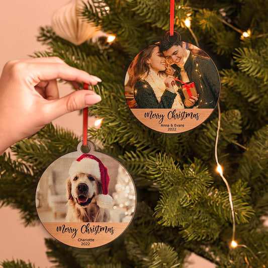 Cherished Memories - Personalized Wooden Photo Christmas Ornaments Holiday Gift for Family - Unique Memento