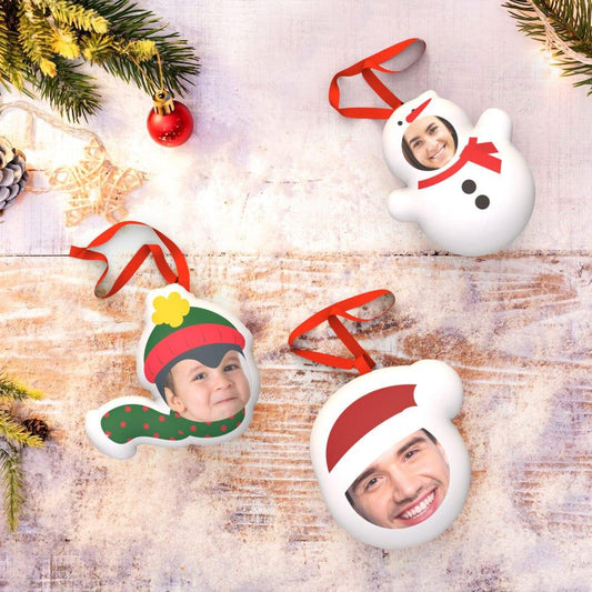 Festive Faces: Custom Photo Christmas Ornament Dolls - A Whimsical Trio for Holiday Cheer - Unique Memento
