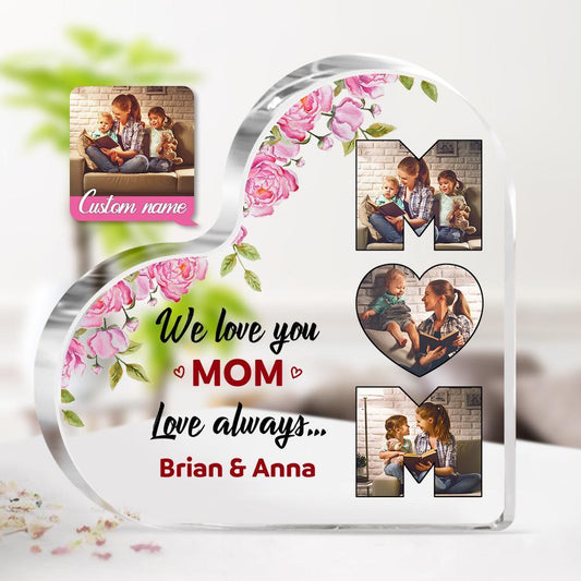 Heartfelt Blooms - Personalized Acrylic Heart Flower Photo Gift for Mom on Mother's Day - Unique Memento