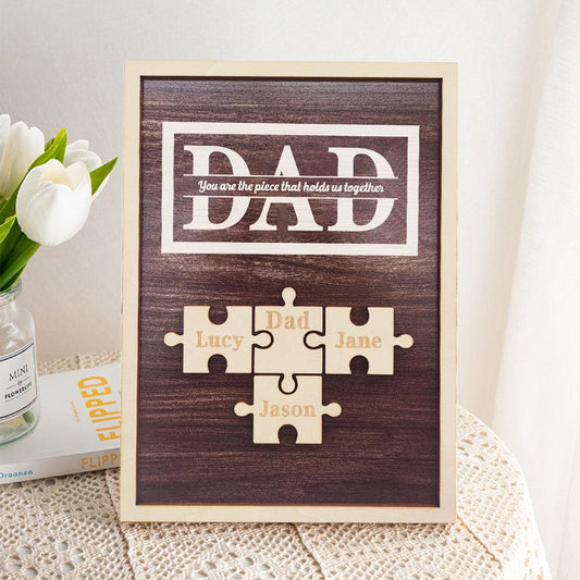 Dad's Puzzle Plaque - Personalized Father's Day Gift with Kids' Names: "You Are the Piece That Holds Us Together" - Unique Memento