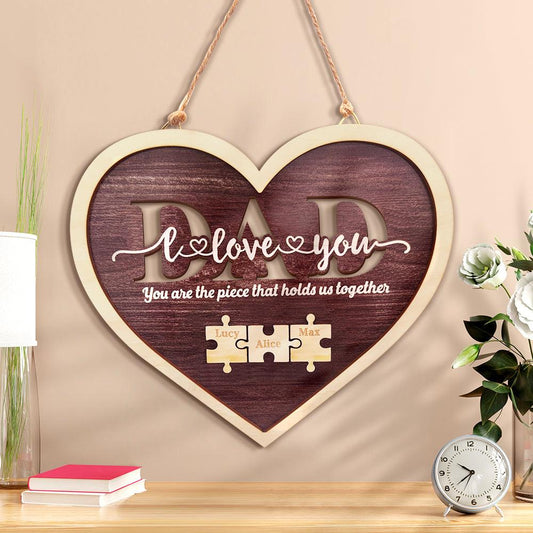 DadLove Puzzle Plaque - Personalized Father's Day Gift with Kids' Names: "You Are the Piece That Holds Us Together" - Unique Memento