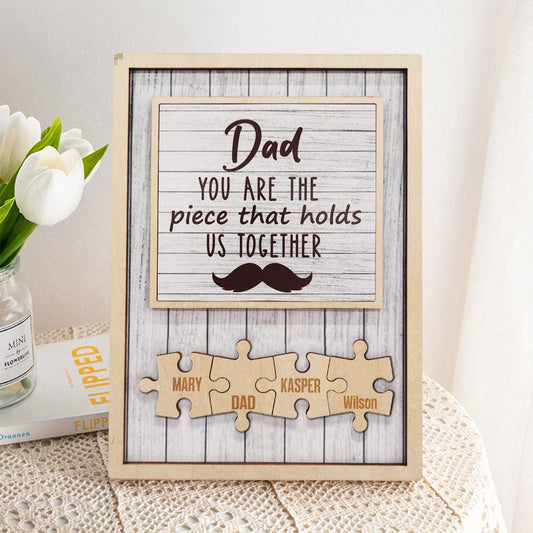 Beardtastic Bonds - Personalized Dad Puzzle Plaque: "You Are the Piece That Holds Us Together" Father's Day Gift - Unique Memento