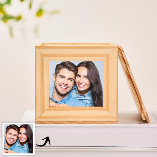 Timeless Treasure Chest - Personalized Wooden 5 Picture Photo Cube Box for Cherished Memories and Commemorative Gifts - Unique Memento
