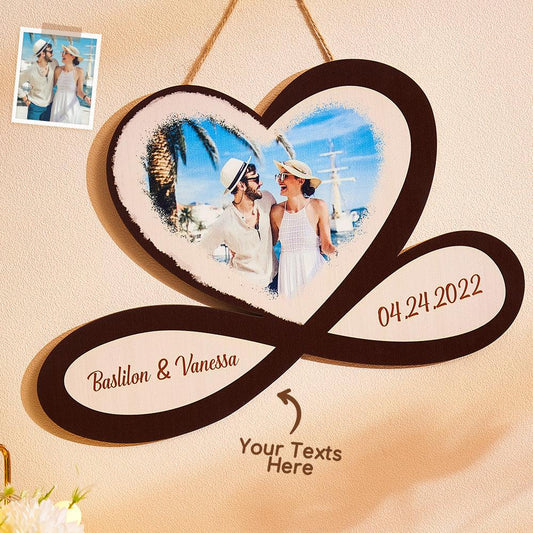 Infinity Heart Memento - Custom Photo Engraved Wooden Pendant Gift for Couples and Newlyweds - Unique Memento