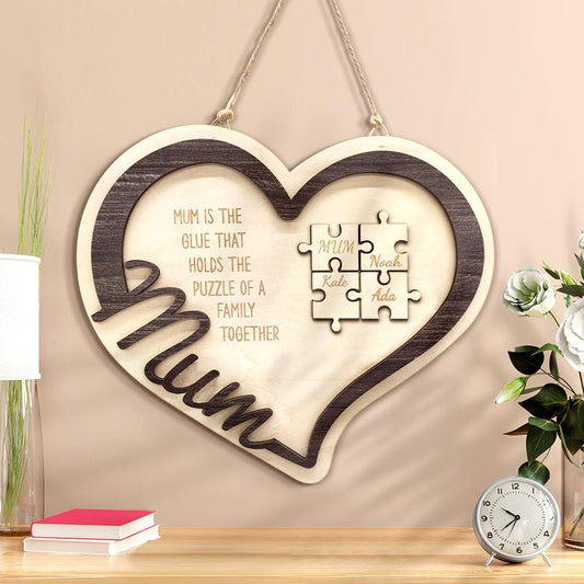 Heartfelt Puzzle - Personalised Wooden Heart Puzzle Sign: The Perfect Mother's Day Gift for Mum - Unique Memento